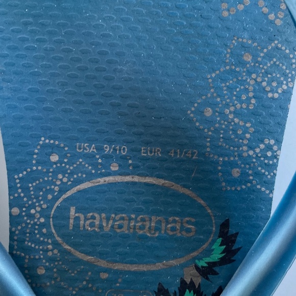 Havaianas Slim Flip Flops Thong Sandal Sz 9/10 Blue Floral Beach Organic Comfort - Picture 5 of 5